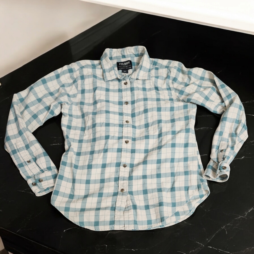 Mens Filson plaid flannel button down shirt